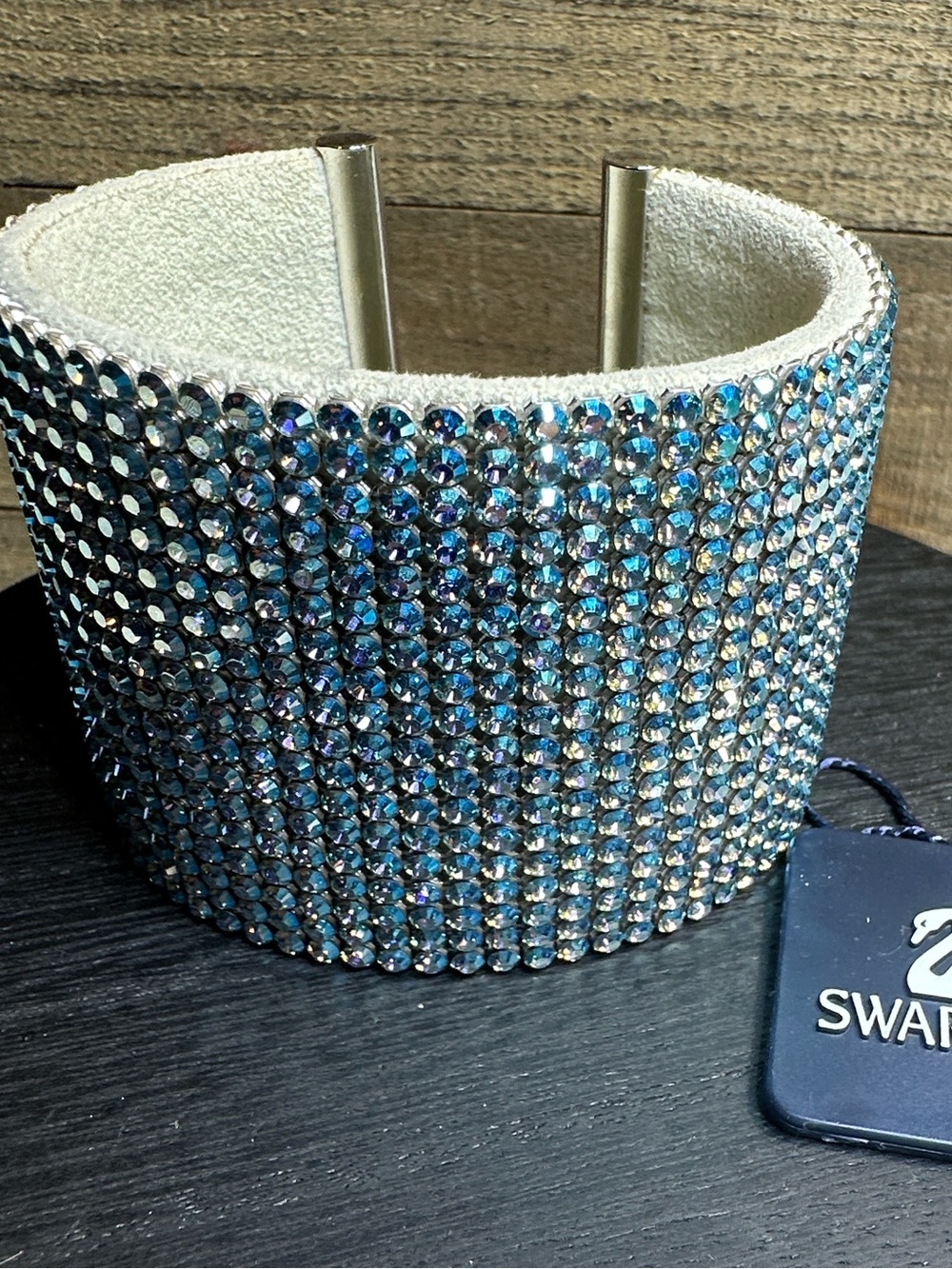 -Swarovski crystals- bracelet cuff silver blue bangle rhinestones crystals-